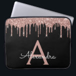 Capa Para Notebook Monograma de brilho preto Dourado rosa rosa rosa r<br><div class="desc">Rosa Rosa Rosa Rosa Rosa Dourada e Negra A Derrubar o Minúsculo Rapariga Moderno e Elegante e o Minúsculo Elegante Escorregadio. Esse caso pode ser personalizado para incluir seu nome inicial e próprio.</div>