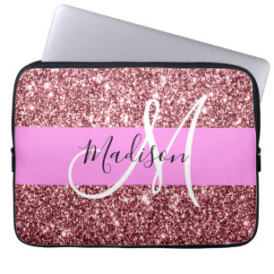 Capa Para Notebook Monograma de Brilho Rosa Rosa Rosa Dourado Brilhan