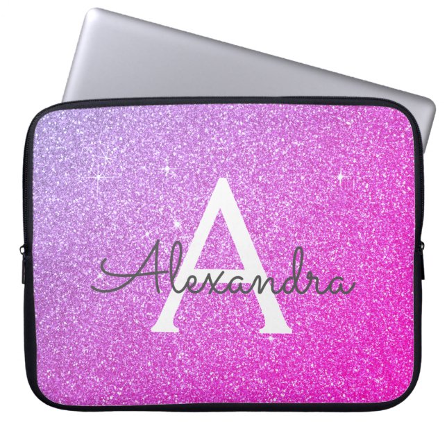 Capa Para Notebook Monograma de brilho roxo e rosado (Frente)