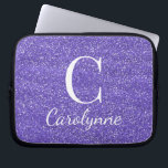 Capa Para Notebook Monograma de brilho roxo personalizado<br><div class="desc">Bolsa de laptop de Glitter Monograma Purple Girly Personalizado em glitter de chic com espaço para seu nome e monograma.</div>