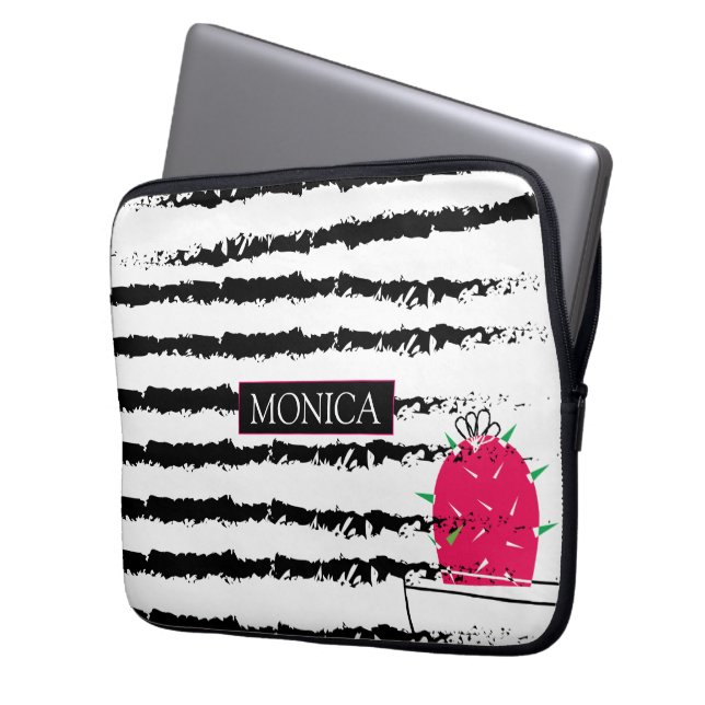 Capa Para Notebook Monograma de Cactus Rosa (Frente Esquerda)