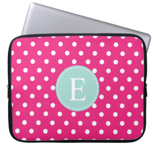 Capa Para Notebook Monograma de Casa de Bolinhas Rosa Quente