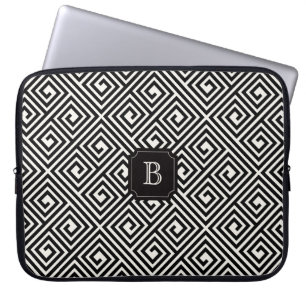 Capa Para Notebook Monograma de Chave Grega Negra na moda Moderna