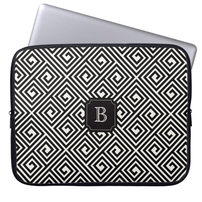 Capa Para Notebook Monograma de Chave Grega Negra na moda Moderna (Frente)