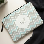 Capa Para Notebook Monograma de Chevron Azul e Cinza<br><div class="desc">A capa de computador da moda e na moda vem em um lindo padrão de stripe de cristão de ilustração vetorial e pode ser personalizado com seu monograma, inicial, nome ou qualquer texto de sua escolha. Visite nossa loja para ver as cores mais modernas e designs de padrão de quadril....</div>