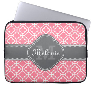 Capa Para Notebook Monograma de Cinzas Escuras de Padrão rosa claro d
