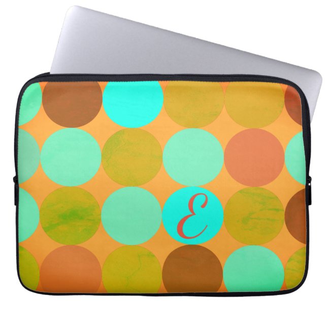 Capa Para Notebook Monograma de Círculos Verdes e Laranja Azul Turque (Frente)