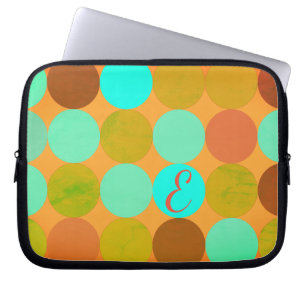 Capa Para Notebook Monograma de Círculos Verdes e Laranja Azul Turque