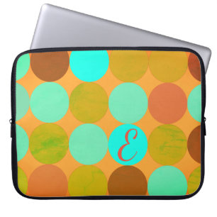 Capa Para Notebook Monograma de Círculos Verdes e Laranja Azul Turque