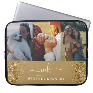 Capa Para Notebook Monograma de Colagem de Fotografias Dourada de lux
