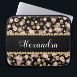 Capa Para Notebook Monograma de Confetti em Folha Rosa, Negra e Ouro<br><div class="desc">Bolinhas de folha de ouro cor-de-rosa,  preta e escura Confetti Padrão,  Capa de monograma elegante. Esta capa pode ser personalizada para incluir o nome inicial e o nome do cheio.</div>