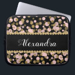 Capa Para Notebook Monograma de Confetti em Folha Rosa, Negra e Ouro<br><div class="desc">Bolinhas de folha de ouro cor-de-rosa,  preta e escura Confetti Padrão,  Capa de monograma elegante. Esta capa pode ser personalizada para incluir o nome inicial e o nome do cheio.</div>