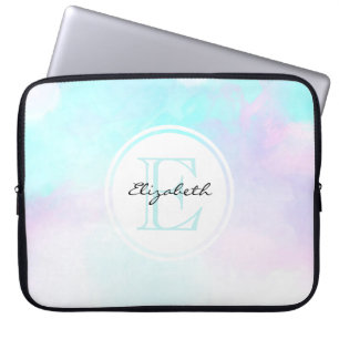 Capa Para Notebook Monograma de Cor de Água Azul e Roxo Moderno do P