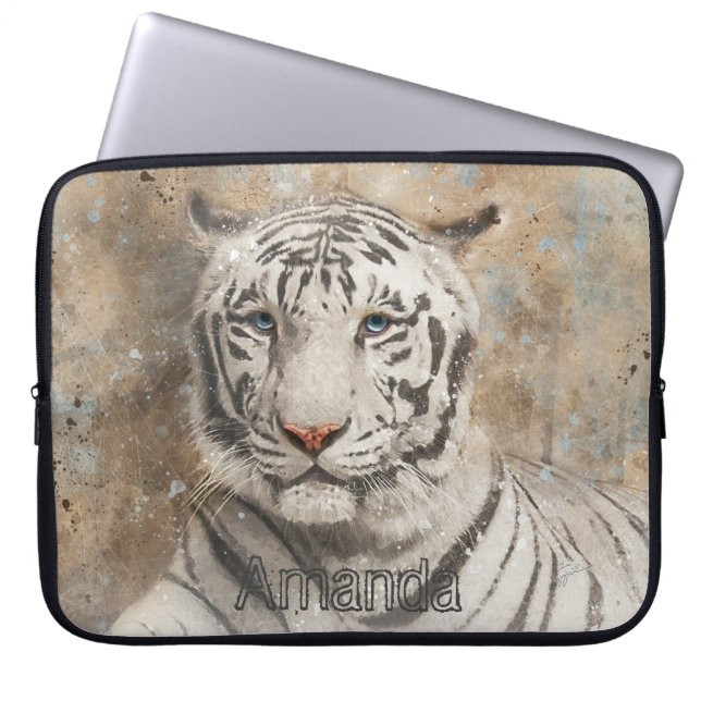 Capa Para Notebook Monograma de Cor de Água do Tigre Branco (Frente)