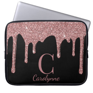 Capa Para Notebook Monograma de Dissipadores Dourados com Rosa preto