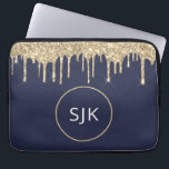 Capa Para Notebook Monograma de Dourada Azul-brilhante Personalizado<br><div class="desc">Glitter Azul Dourado e Marinho personalizado e Minúscula Elegante Monograma Inicial. Esse caso pode ser personalizado para incluir seu nome inicial e próprio.</div>