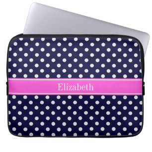 Capa Para Notebook Monograma de Fita Rosa Quente do Marinho White Bol