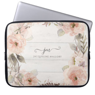 Capa Para Notebook Monograma de Folhagem Floral Russo Elegante
