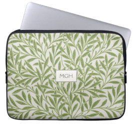 Capa Para Notebook Monograma de Folhas de Salgueiro Verde Vintage