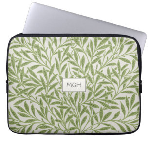 Capa Para Notebook Monograma de Folhas de Salgueiro Verde Vintage