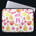 Capa Para Notebook Monograma de Fruta de Watecolor<br><div class="desc">Padrão de fruta de aquarela com um monograma. Design de alimentos frescos,  coloridos e bonito. Altere o inicial para personalizar.</div>