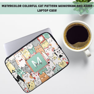 Capa Para Notebook Monograma de Gatos de Corte de Cartoon Pastel
