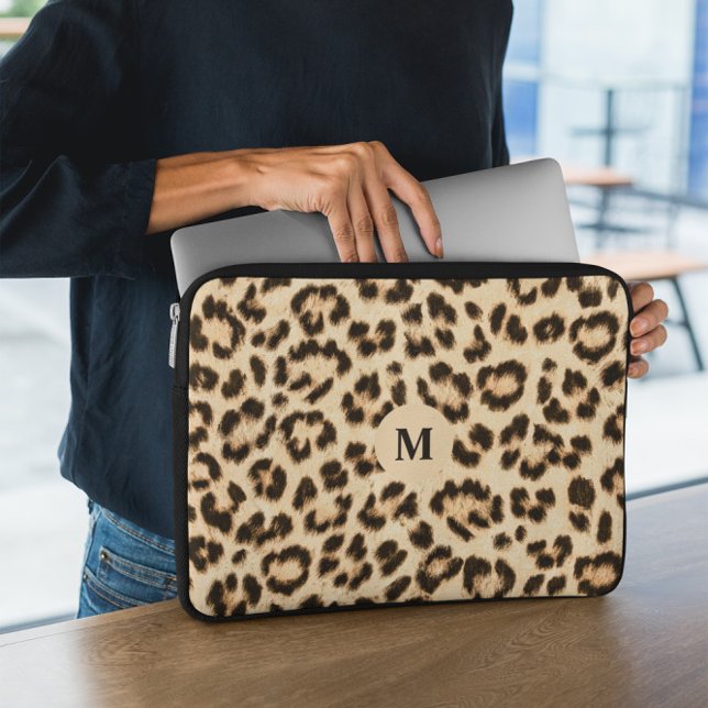 Capa Para Notebook Monograma de Impressão de couro-leopardo (Criador carregado)