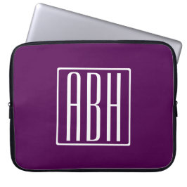 Capa Para Notebook Monograma de Iniciais | Branco Sobre Roxo Profundo