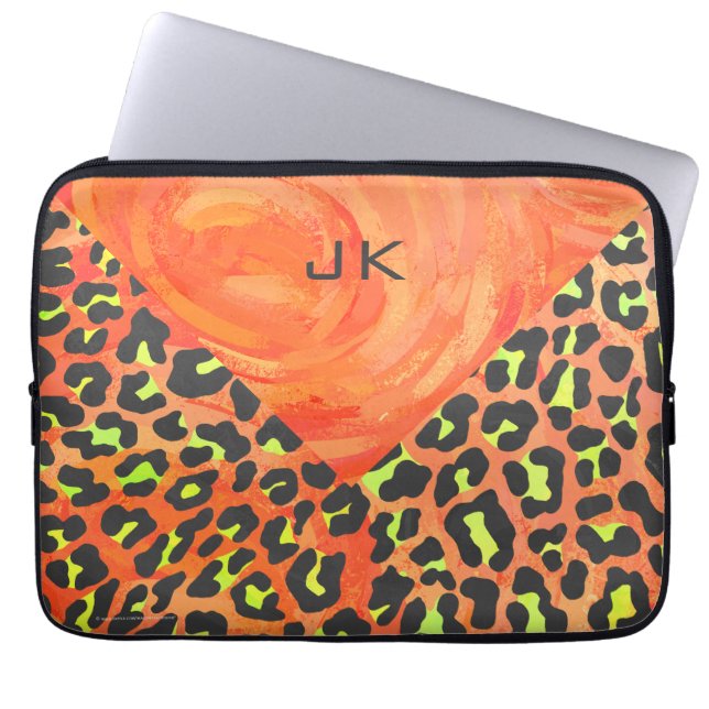Capa Para Notebook Monograma de Leopardo Laranja e Amarelo Impresso (Frente)