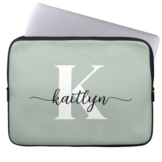 Capa Para Notebook Monograma de Letra em Verde Sálvia (Frente)