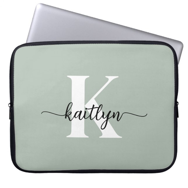 Capa Para Notebook Monograma de Letra em Verde Sálvia (Frente)