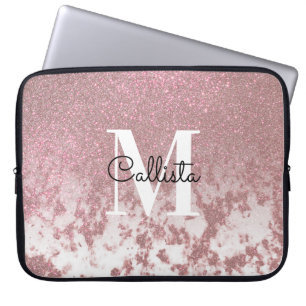 Capa Para Notebook Monograma de Mângua Glitter Dourada com Rosa cinza