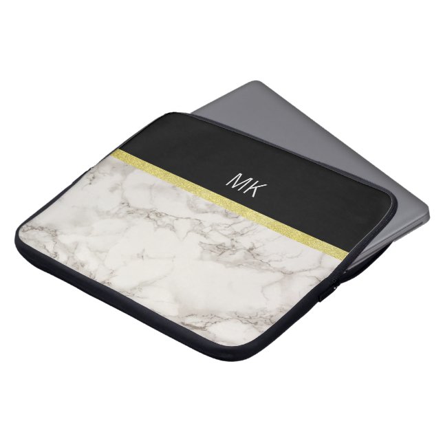 Capa Para Notebook Monograma de mármore Dourado preto (Frente Topo)