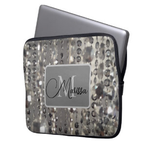 Capa Para Notebook Monograma de Miçangas de prata cintilante