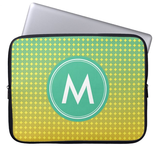 Capa Para Notebook Monograma de Mistura de Cor Laranja Verde abstrato (Frente)