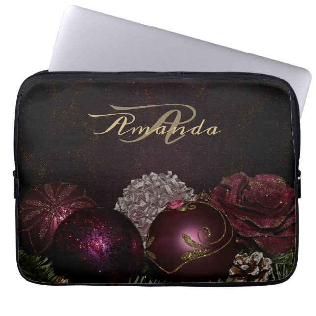 Capa Para Notebook Monograma de Natal Enfeite Rosa Verde Preto (Frente)