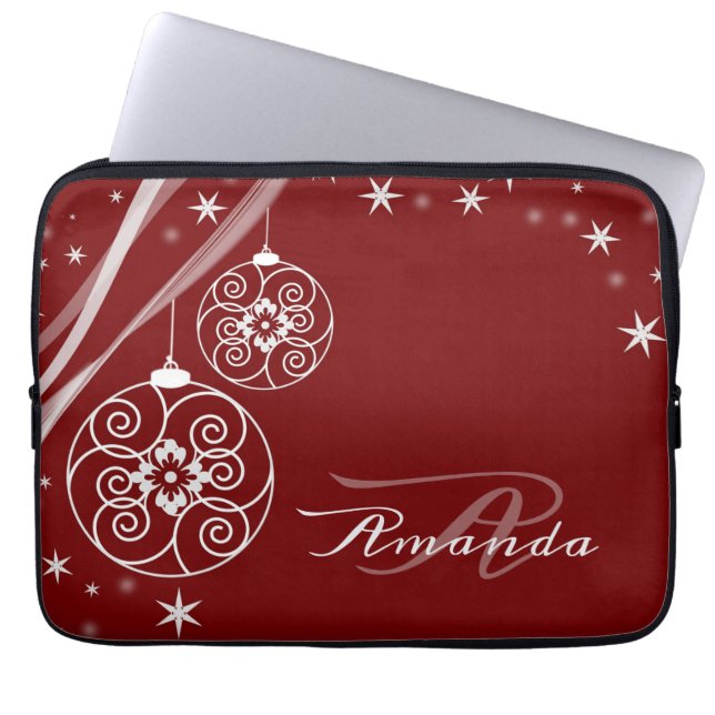 Capa Para Notebook Monograma de Natal Ornamentos Brancos Vermelhos El (Frente)
