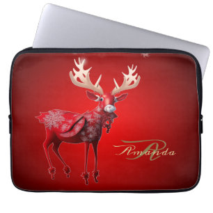 Capa Para Notebook Monograma de Natal Rena Vermelha Férias de Inverno