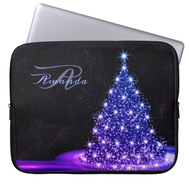 Capa Para Notebook Monograma de Natal Rosa Azul Inverno Preto Rústico (Frente)