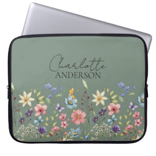 Capa Para Notebook Monograma de Nome de Flor Silvestre em Aquarela Ve