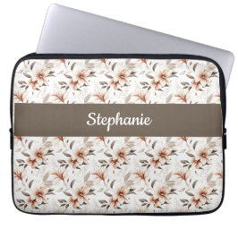 Capa Para Notebook Monograma de Nome de Flor Silvestre Rosa Aquarela 