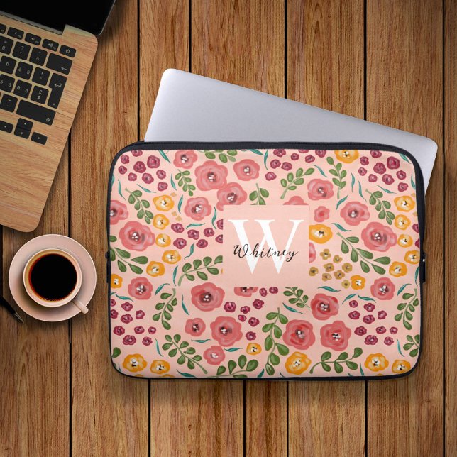 Capa Para Notebook Monograma de Nome Floral Misto, pintado à mão (Criador carregado)