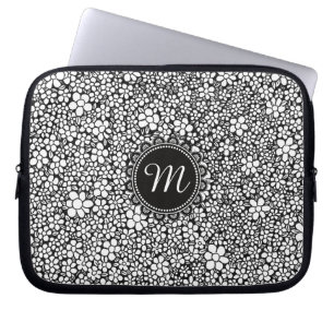 Capa Para Notebook Monograma de padrão de flor em preto e branco dese