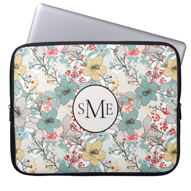 Capa Para Notebook Monograma de Padrão Floral de Estilo Japonês (Frente)