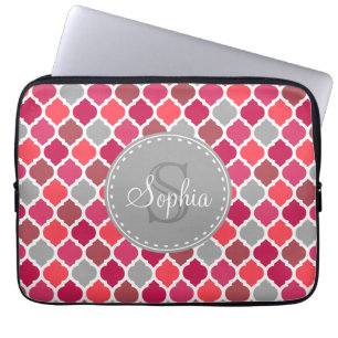 Capa Para Notebook Monograma de padrão marroquino na moda cor-de-rosa