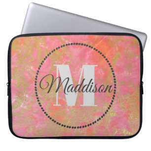 Capa Para Notebook Monograma de Padrão Moderno Seu Nome Marble Rosa