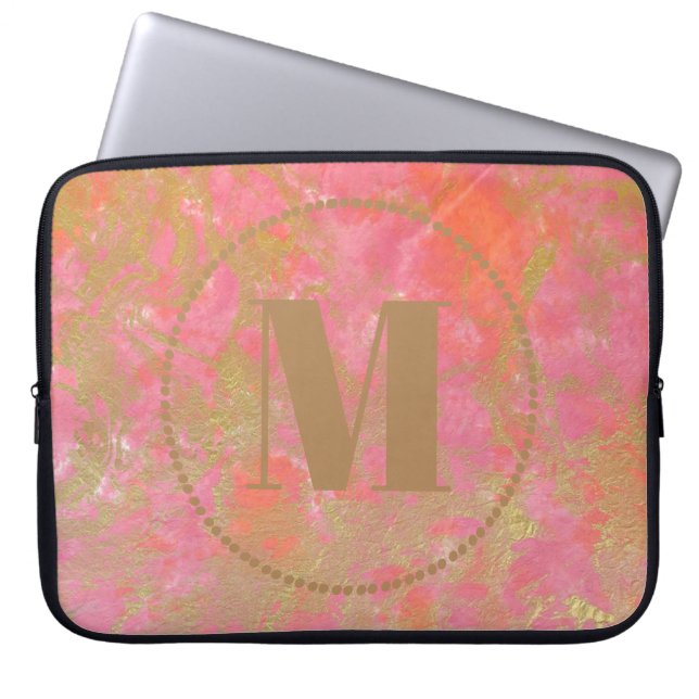 Capa Para Notebook Monograma de Padrão Moderno Seu Nome Marble Rosa D (Frente)