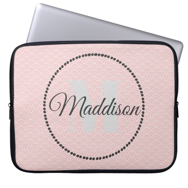 Capa Para Notebook Monograma de padrão moderno Seu nome Personalizar  (Frente)