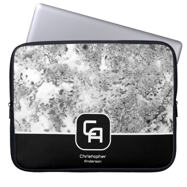 Capa Para Notebook Monograma de Pedra Preto Branco (Frente)
