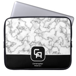 Capa Para Notebook Monograma de Pedra Preto Branco